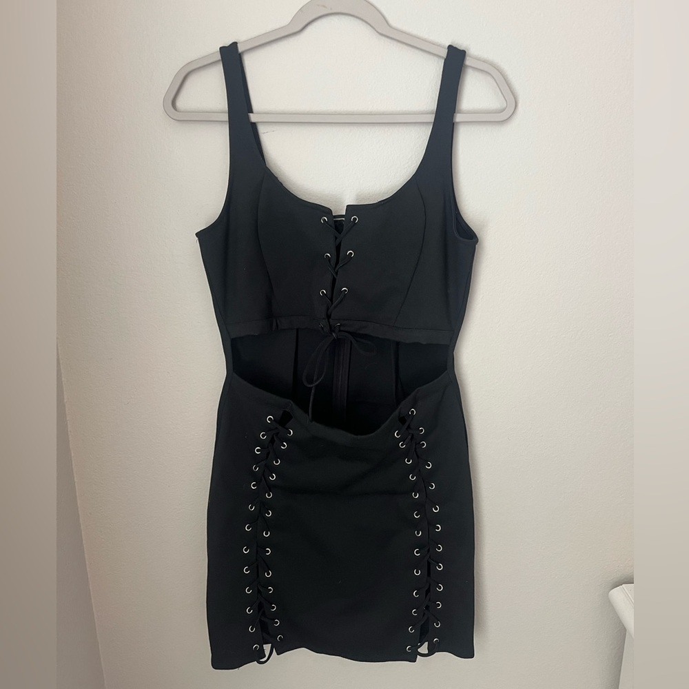 Tie Up Cutout Black Mini Dress